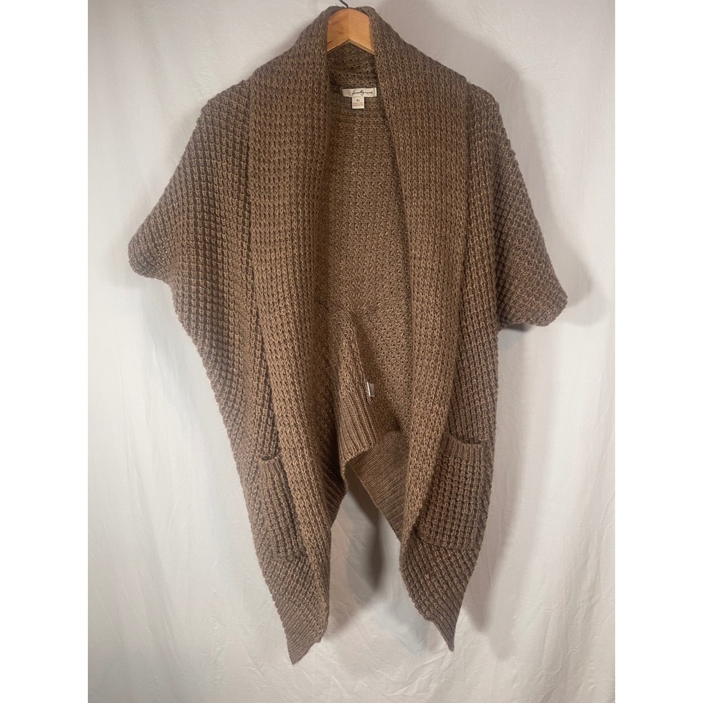 Twenty One Women Brown Waffle Knit Shawl Collar Open Front Cardigan Sweater OS